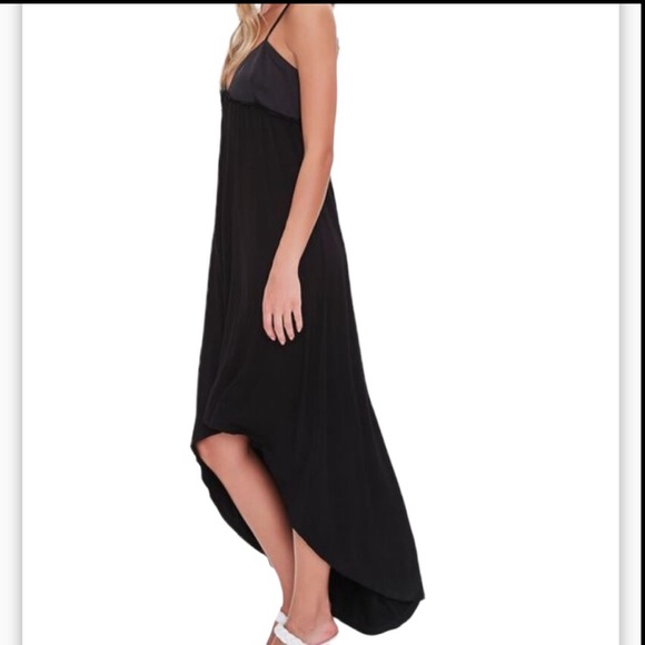 FOREVER 21 High low Size L Black Maxi length, empire waist V-neck smocked back. - Picture 3 of 9